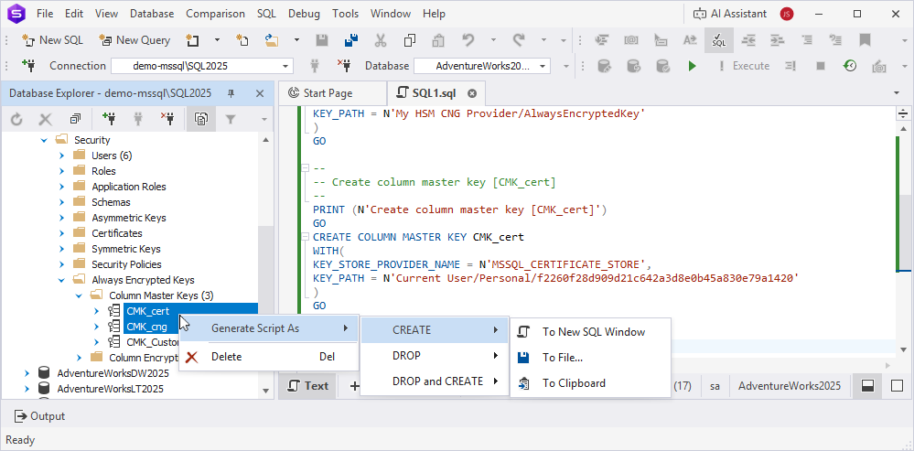 Bulk operations for multiple column master keys
