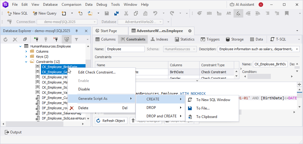 Bulk operations for multiple constraints