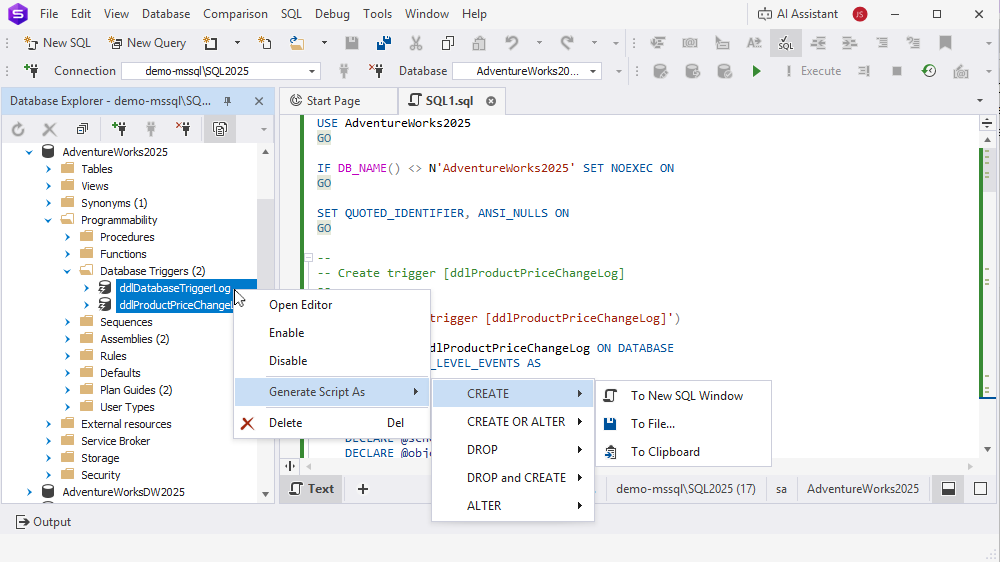 Bulk operations for multiple database triggers