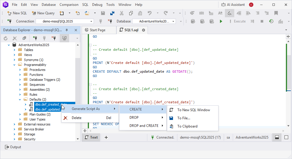Bulk operations for multiple defaults