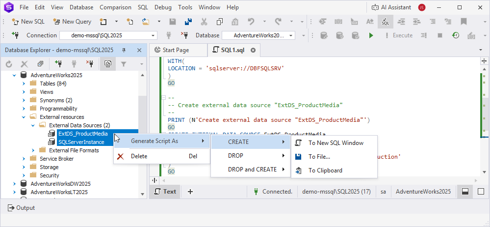 Bulk operations for multiple external data sources