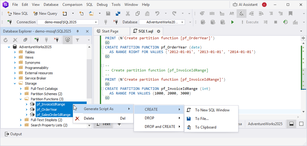 Bulk operations for multiple partition functions