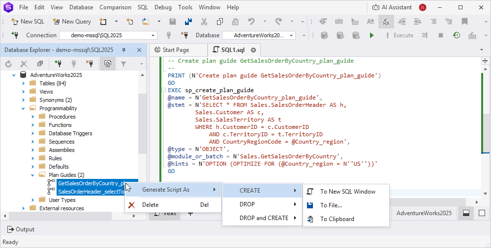 Bulk operations for multiple plan guides