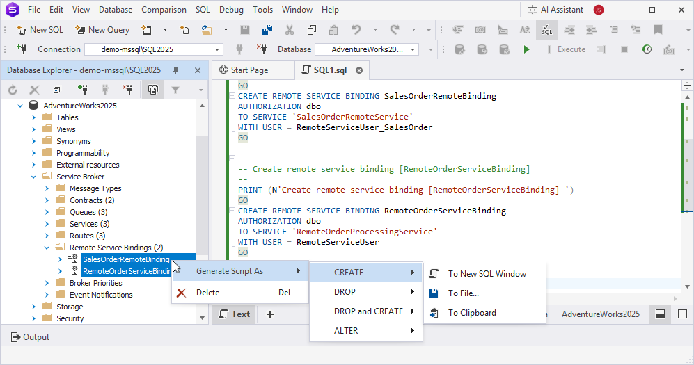 Bulk operations for multiple remote service bindings