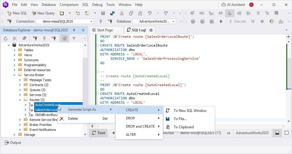 Bulk operations for multiple routes
