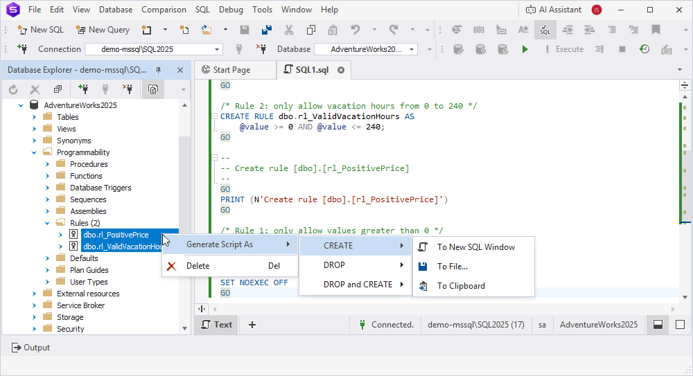 Bulk operations for multiple rules