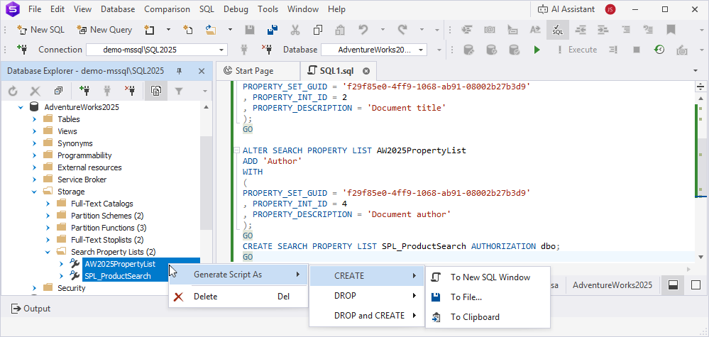 Bulk operations for multiple search property lists