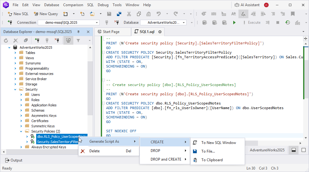 Bulk operations for multiple security policies
