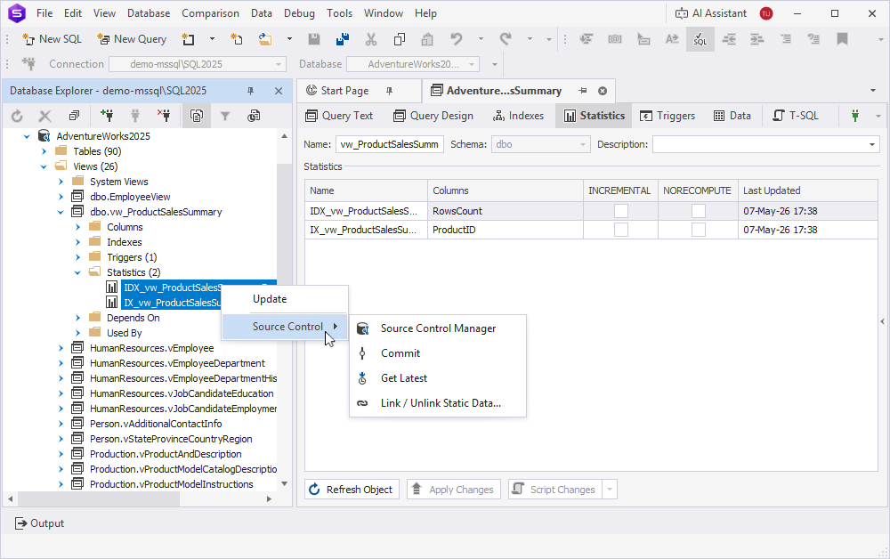 Bulk operations for statistics