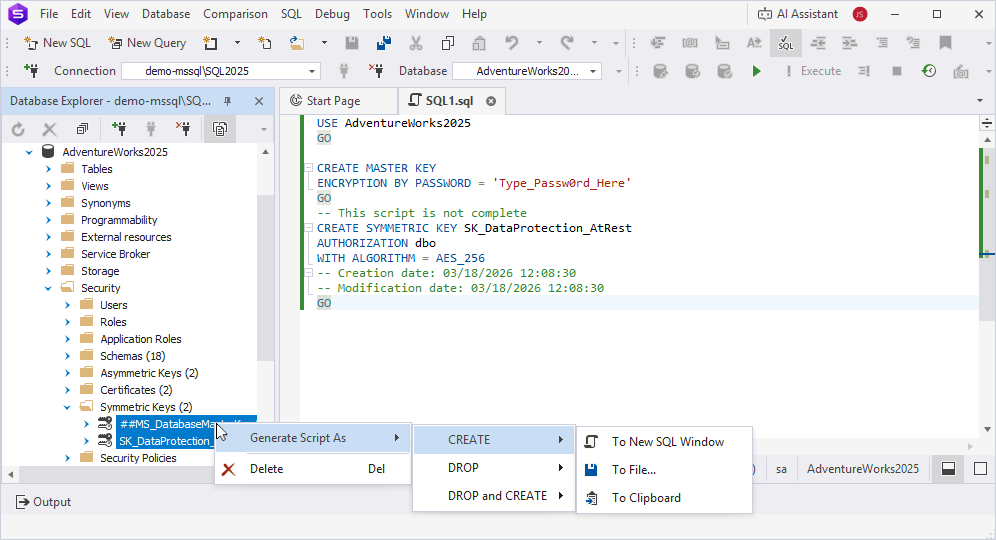 Bulk operations for multiple symmetric keys