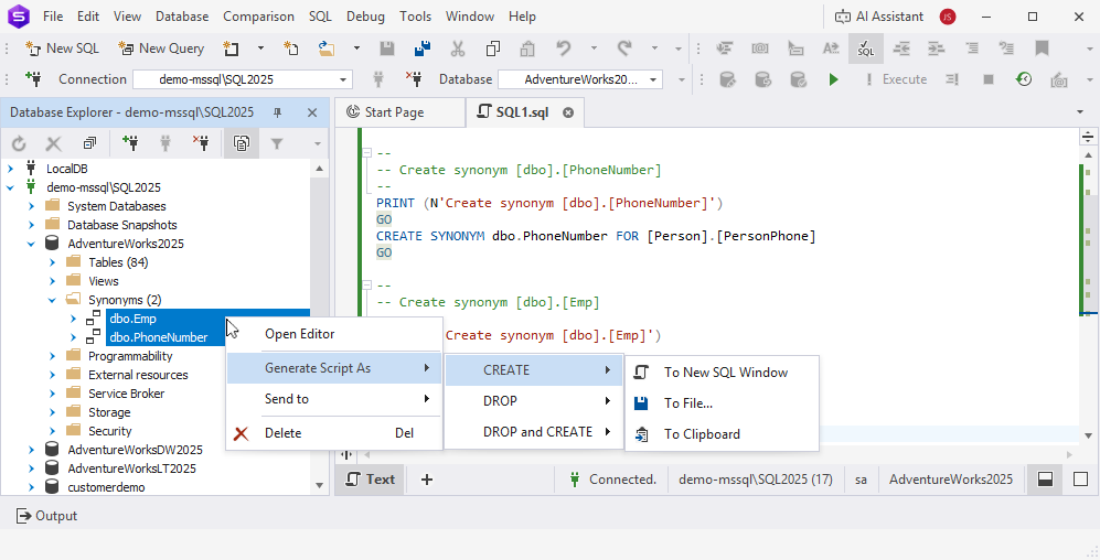 Bulk operations for multiple synonyms