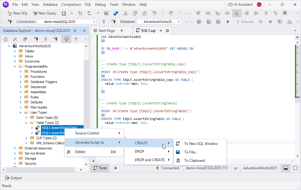 Bulk operations for multiple table types