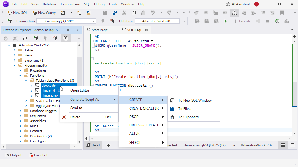 Bulk operations for multiple table-valued functions