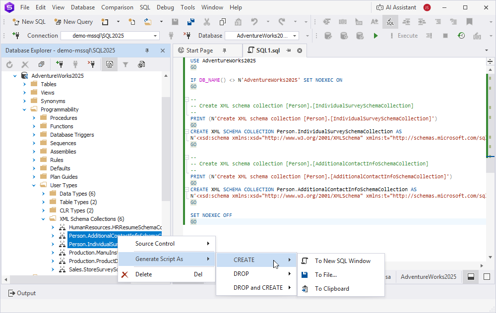 Bulk operations for multiple XML schema collections