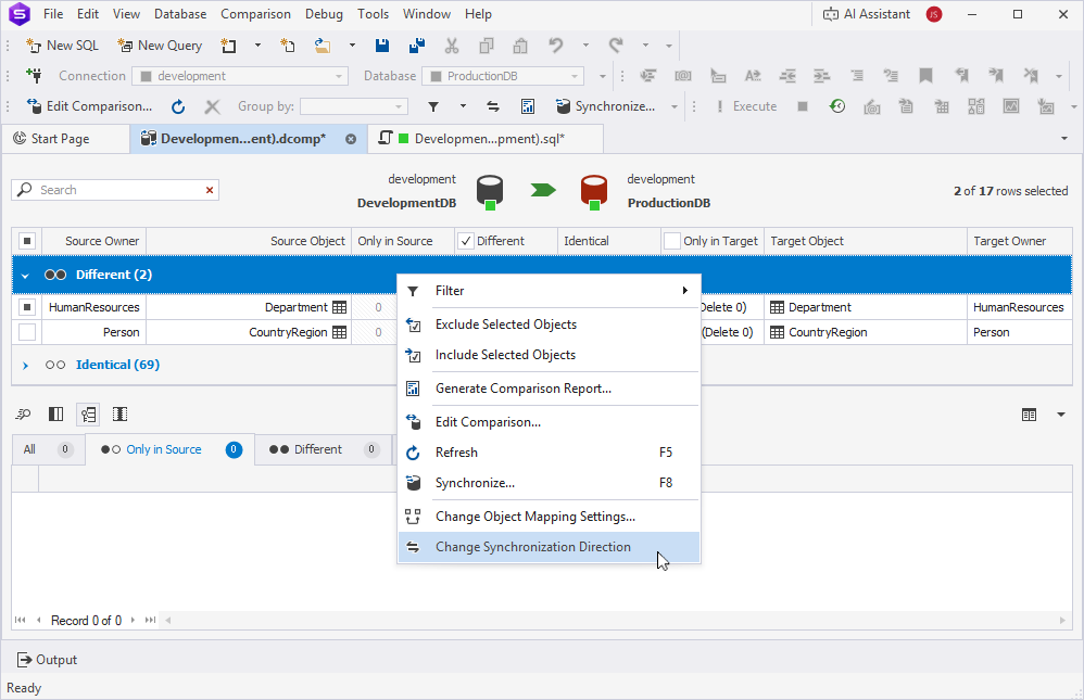Change synchronization direction