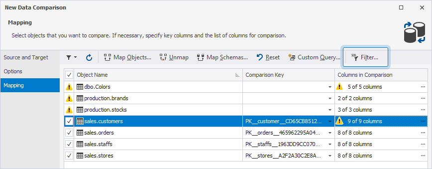 Run the row filtering operation