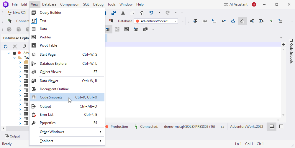 The expanded View menu