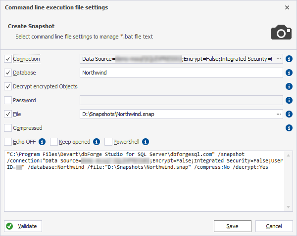 Create a command-line execution file for the snapshot
