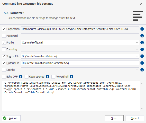 Command-line wizard for SQL code formatting