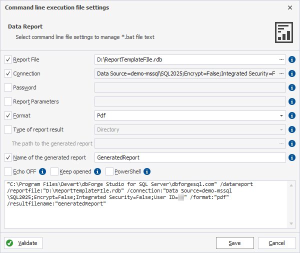 Command-line wizard for report creation