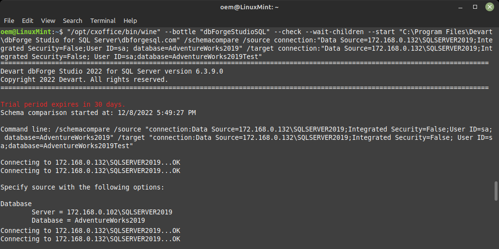 Schema comparison from CLI