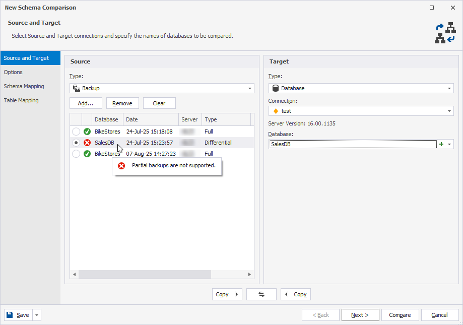 Compare differential backups