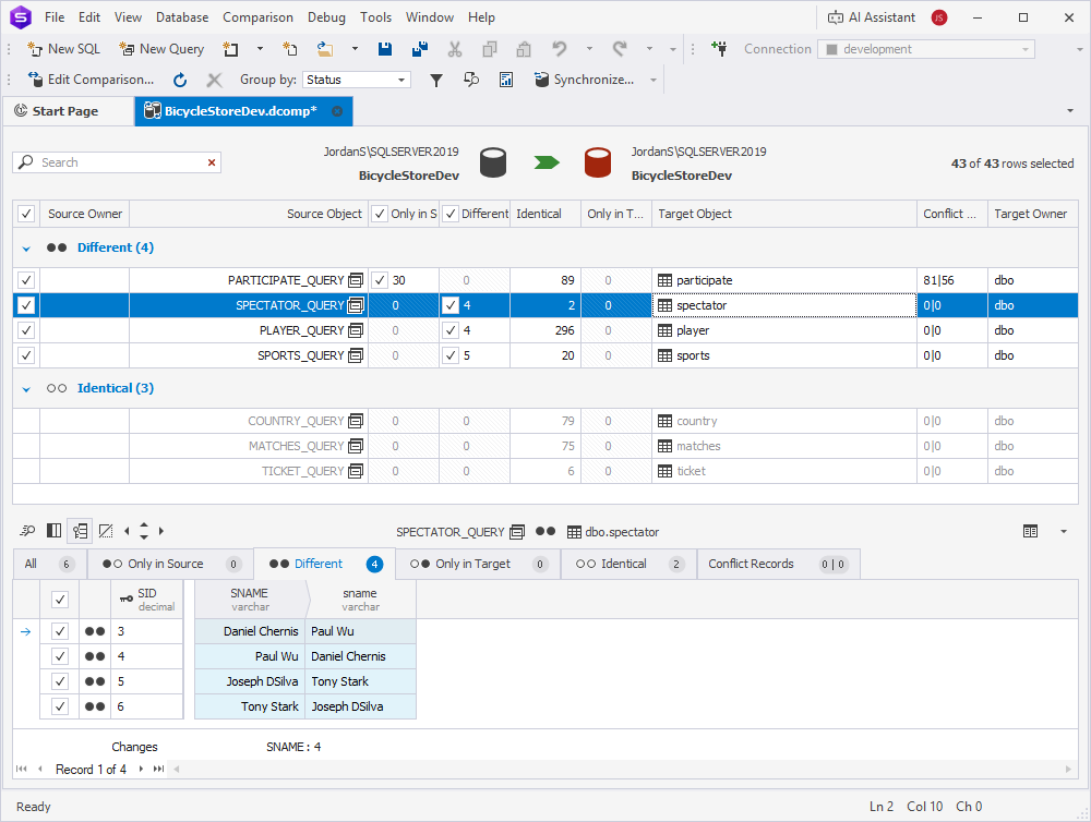 View the data comparison results