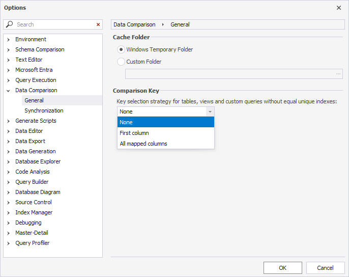 Select the comparison key selection strategy