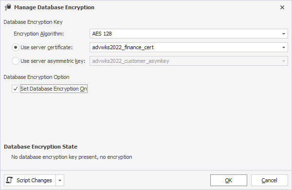 Configure database encryption settings