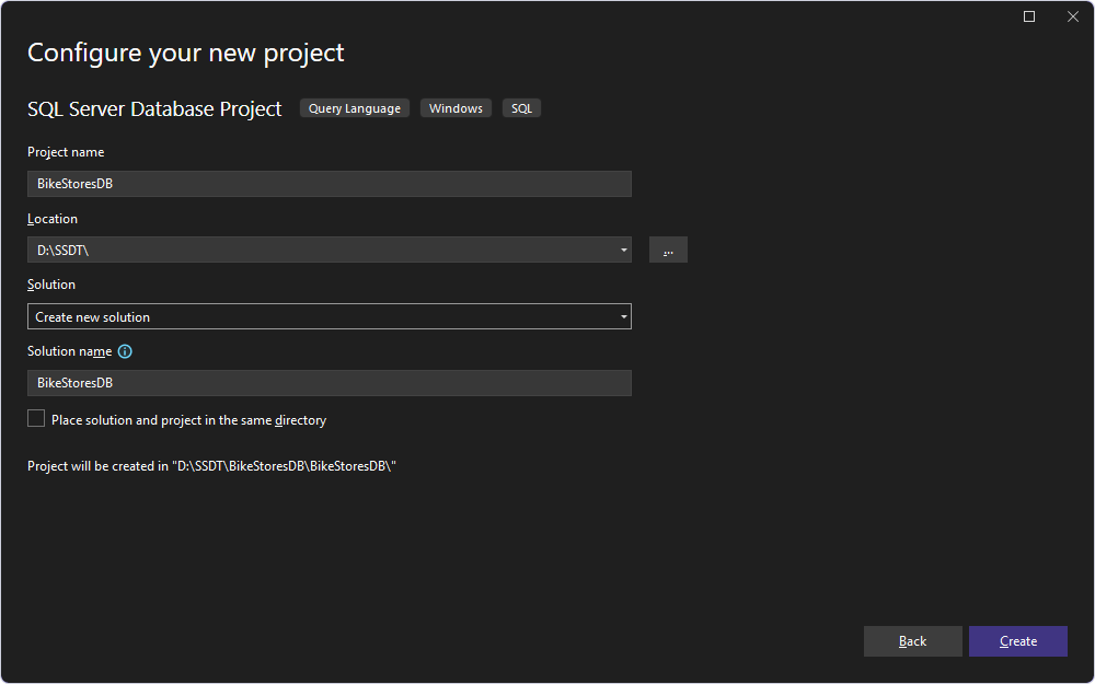Configure database project settings
