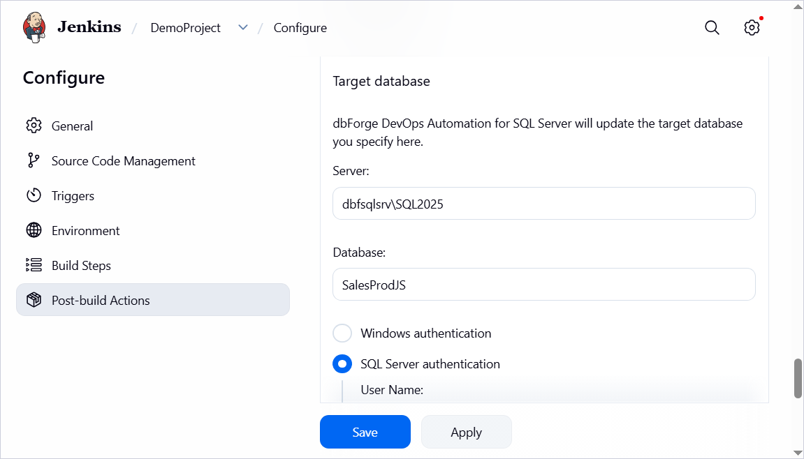 Configure the Sync step
