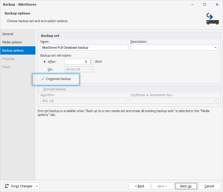 Create the backup with compression