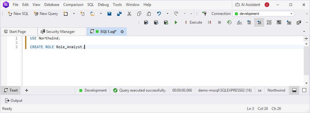 Create a database role in SQL Editor