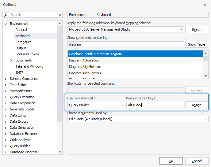 Assign a new keyboard shortcut to the command