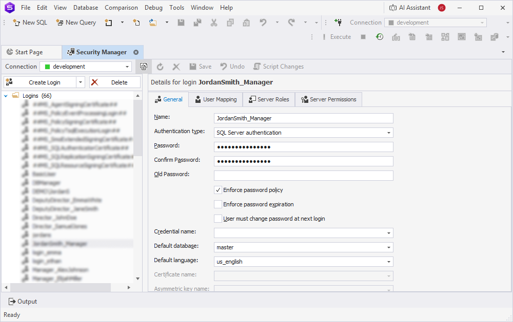 Create a new login in Security Manager