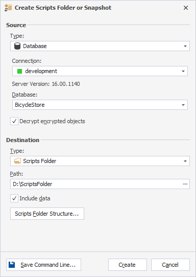 Create a scripts folder using the Create Scripts Folder or Snapshot dialog