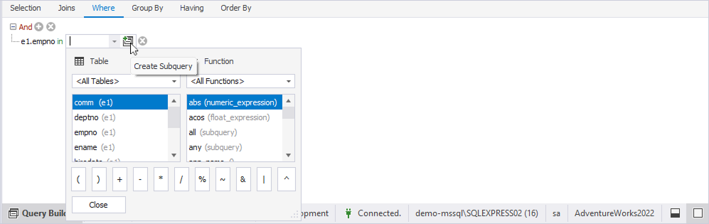 Create a subquery in the WHERE clause