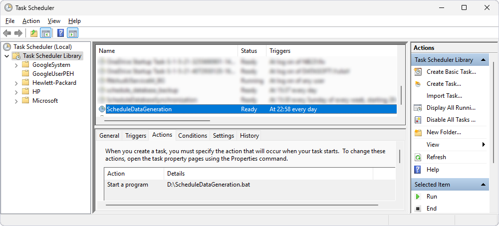 Created data generation task in the Task Scheduler Library