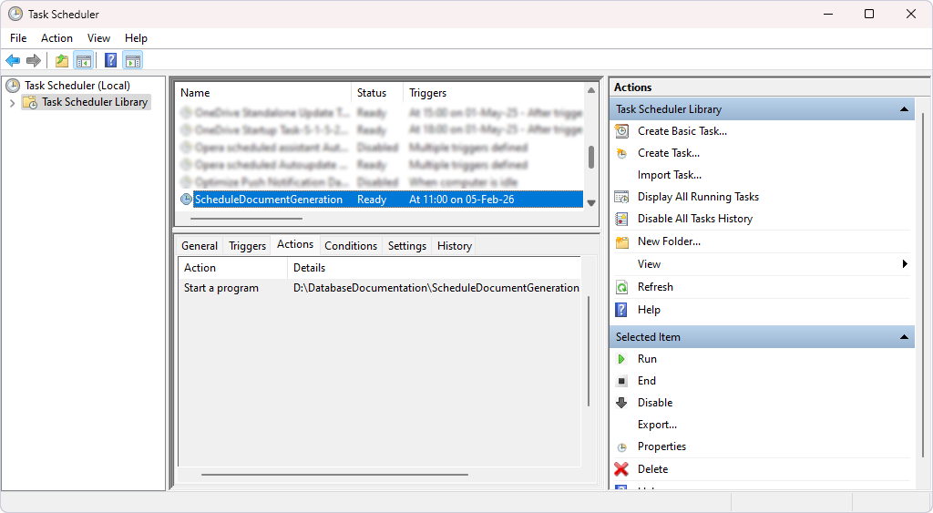 The task appears in the Task Scheduler Library