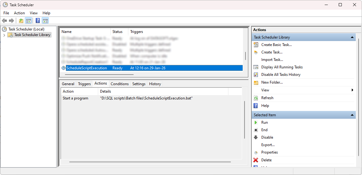 The task appears in the Task Scheduler Library