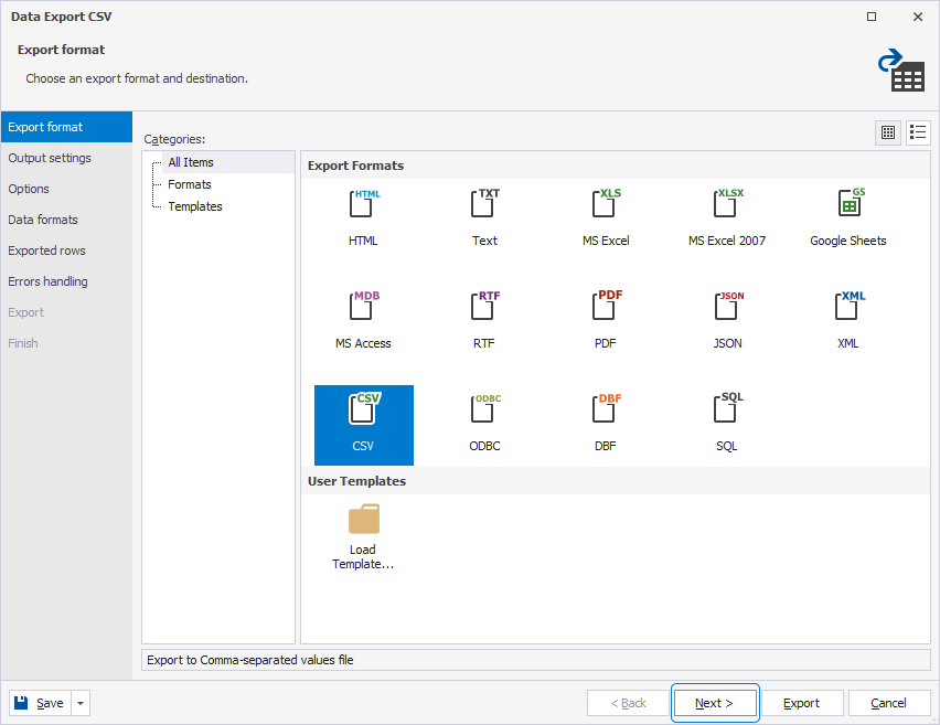 Data Export - CSV export format