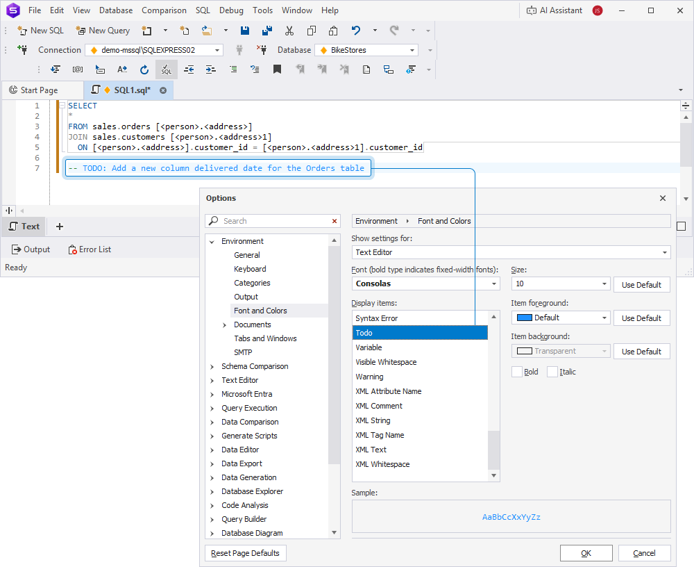 Change font color, size, and style