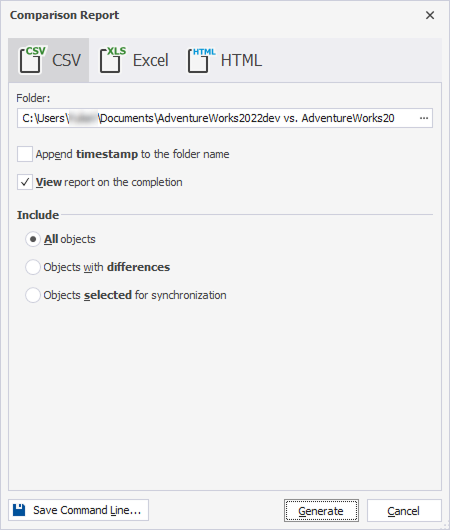 Data comparison report