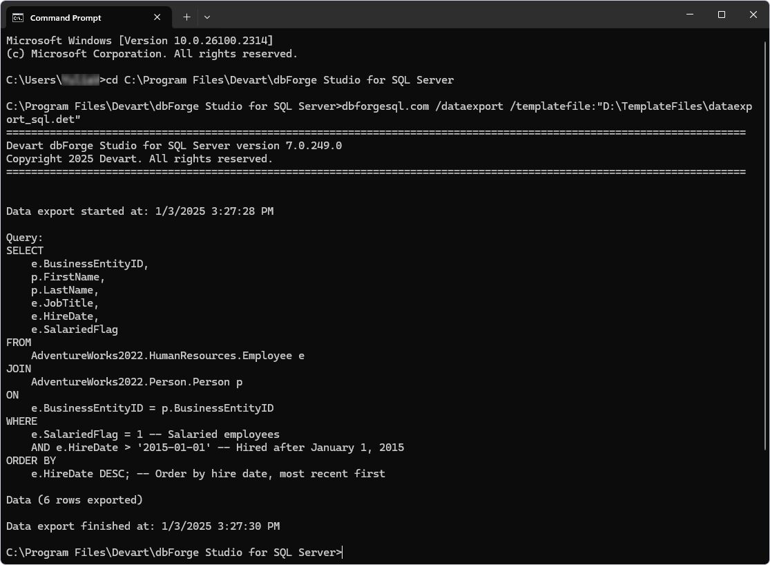 Data Export from the command line