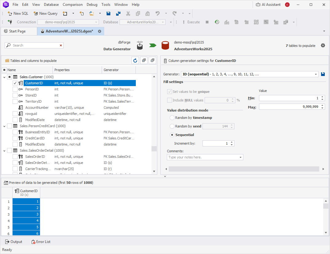 Configure data generation settings