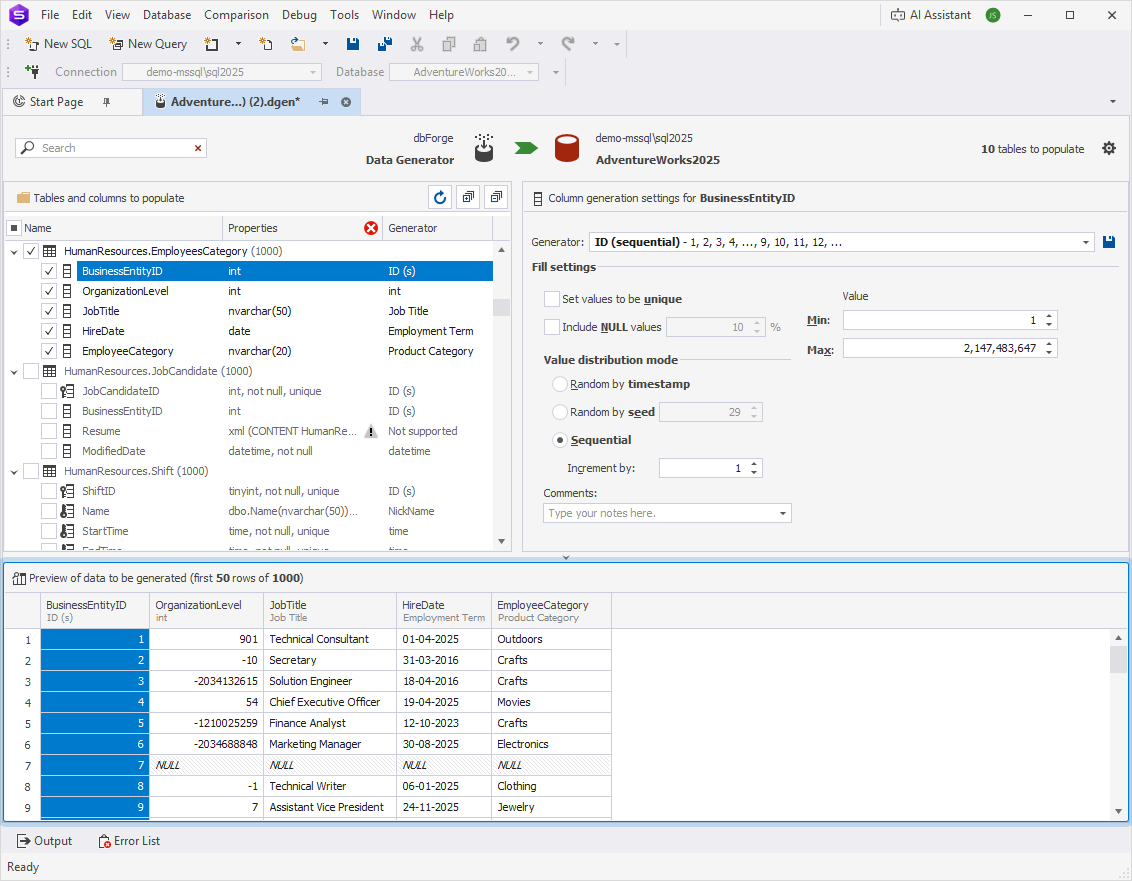 Preview data generation results