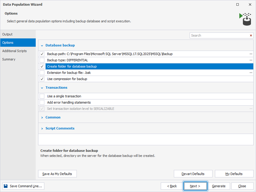 Deployment wizard - options