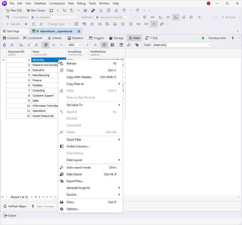 Table Editor - Storage