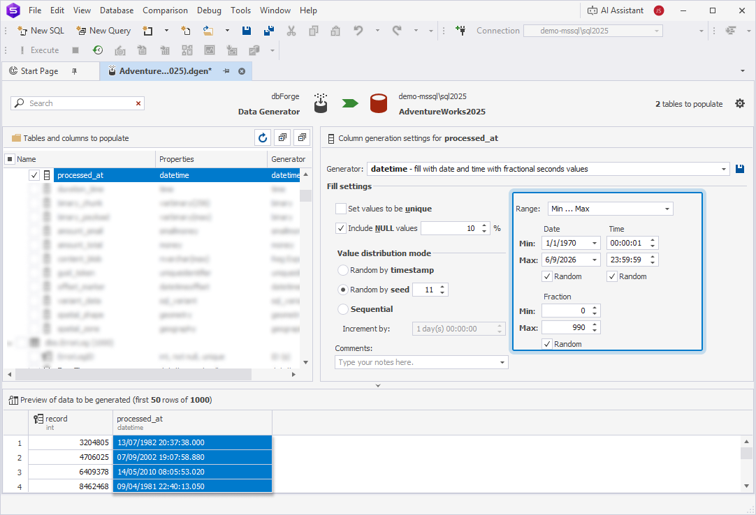 Datetime generator preview