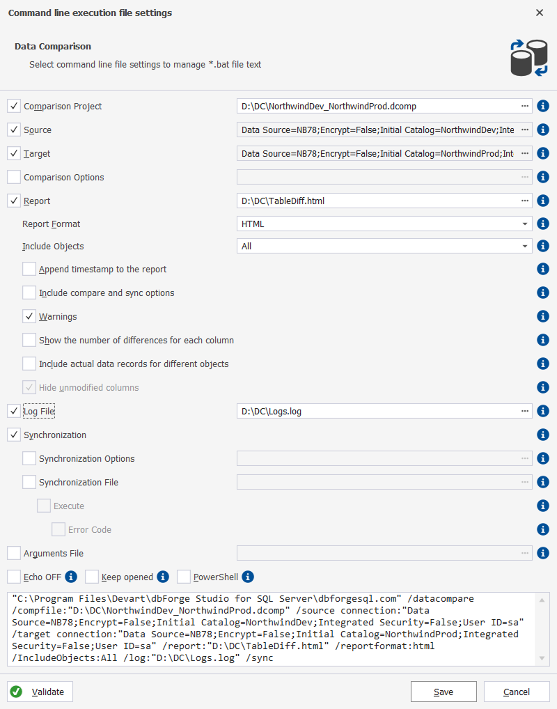 Create a batch file in dbForge